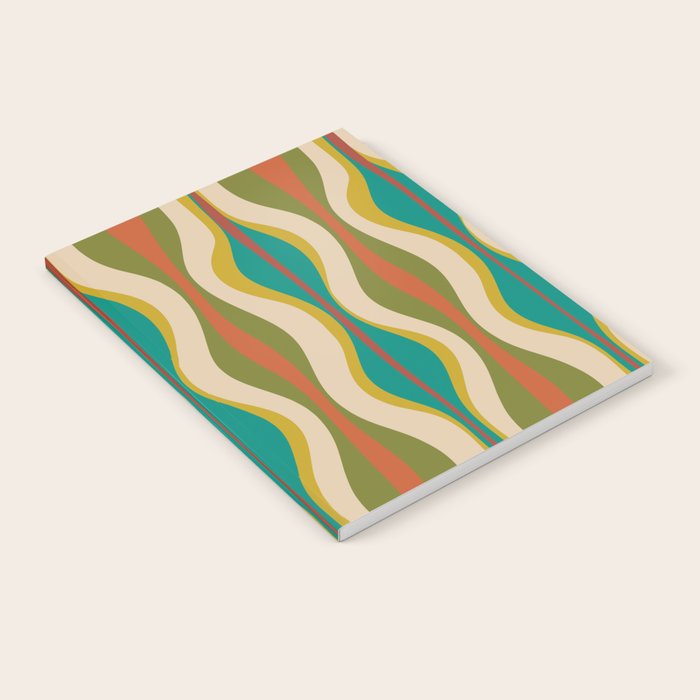 Mid-Century Modern Hourglass Abstract Pattern in Turquoise Teal, Orange, Mustard, Olive, and Mid Mod Beige Notebook Gallery Image 2
