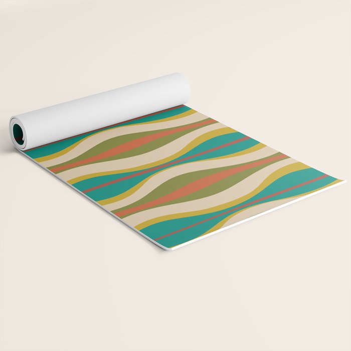 Mid-Century Modern Hourglass Abstract Pattern in Turquoise Teal, Orange, Mustard, Olive, and Mid Mod Beige Yoga Mat Gallery Image 2