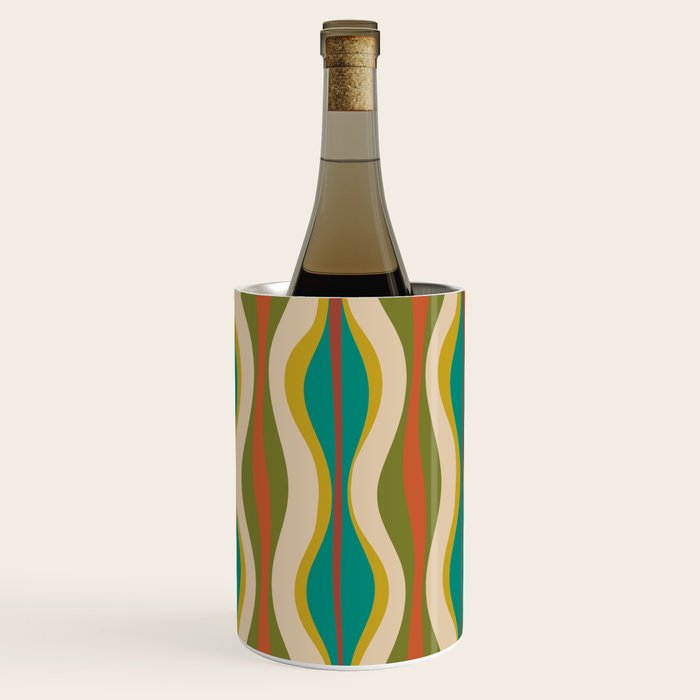 Mid-Century Modern Hourglass Abstract Pattern in Turquoise Teal, Orange, Mustard, Olive, and Mid Mod Beige Wine Chiller Gallery Image 3