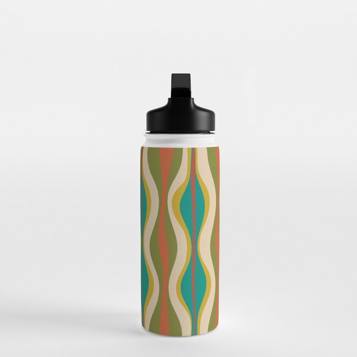 Mid-Century Modern Hourglass Abstract Pattern in Turquoise Teal, Orange, Mustard, Olive, and Mid Mod Beige Water Bottle Gallery Image 3