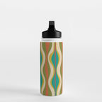 Mid-Century Modern Hourglass Abstract Pattern in Turquoise Teal, Orange, Mustard, Olive, and Mid Mod Beige Water Bottle Gallery Image 3