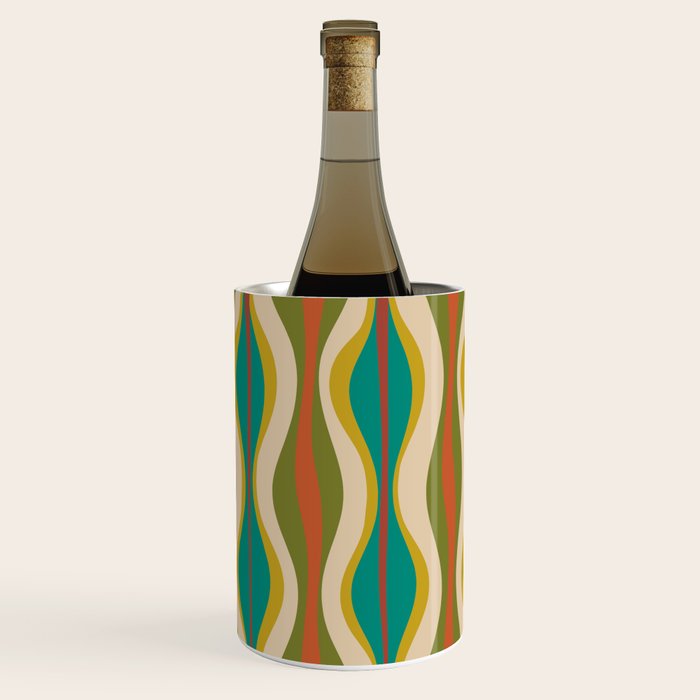 Mid-Century Modern Hourglass Abstract Pattern in Turquoise Teal, Orange, Mustard, Olive, and Mid Mod Beige Wine Chiller Gallery Image 2