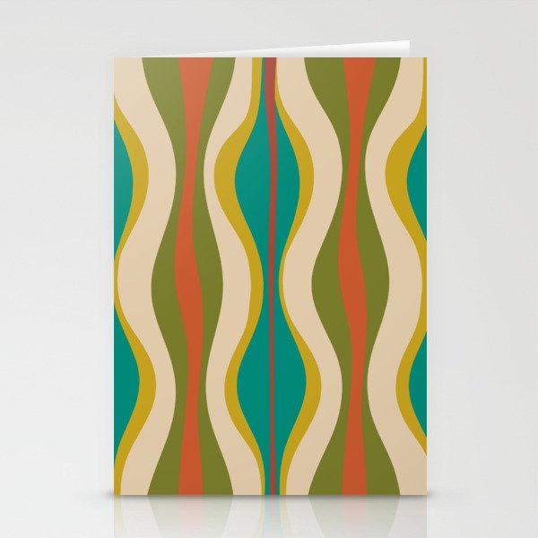 Mid-Century Modern Hourglass Abstract Pattern in Turquoise Teal, Orange, Mustard, Olive, and Mid Mod Beige Stationery Card Gallery Image 2