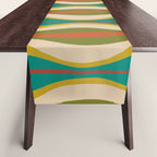 Mid-Century Modern Hourglass Abstract Pattern in Turquoise Teal, Orange, Mustard, Olive, and Mid Mod Beige Table Runner Gallery Image 1