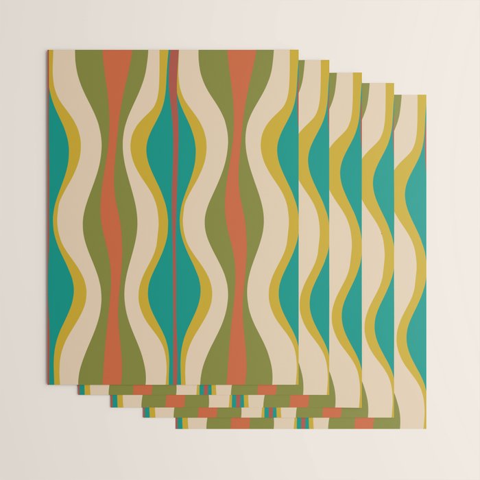 Mid-Century Modern Hourglass Abstract Pattern in Turquoise Teal, Orange, Mustard, Olive, and Mid Mod Beige Wrapping Paper Gallery Image 3