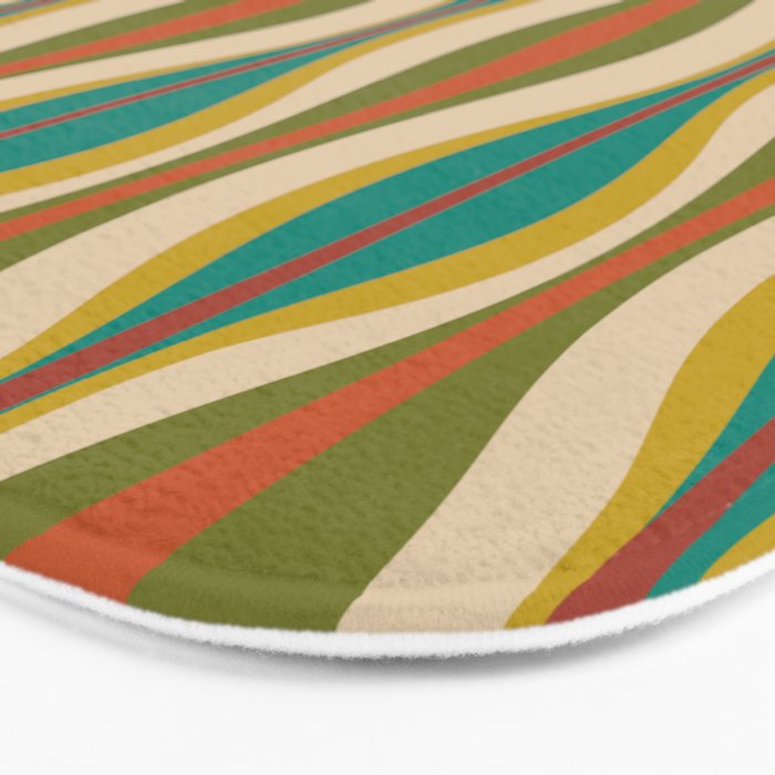 Mid-Century Modern Hourglass Abstract Pattern in Turquoise Teal, Orange, Mustard, Olive, and Mid Mod Beige Bath Mat Gallery Image 3