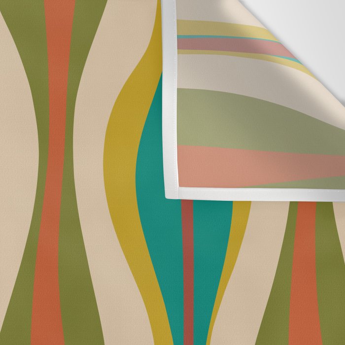 Mid-Century Modern Hourglass Abstract Pattern in Turquoise Teal, Orange, Mustard, Olive, and Mid Mod Beige Wall Tapestry Gallery Image 3