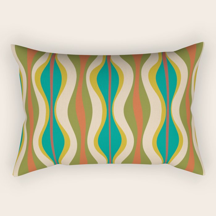 Mid-Century Modern Hourglass Abstract Pattern in Turquoise Teal, Orange, Mustard, Olive, and Mid Mod Beige Rectangular Pillow Gallery Image 2