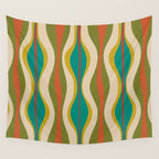 Mid-Century Modern Hourglass Abstract Pattern in Turquoise Teal, Orange, Mustard, Olive, and Mid Mod Beige Wall Tapestry Gallery Image 4