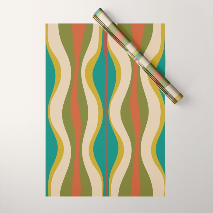 Mid-Century Modern Hourglass Abstract Pattern in Turquoise Teal, Orange, Mustard, Olive, and Mid Mod Beige Wrapping Paper Gallery Image 1