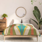 Mid-Century Modern Hourglass Abstract Pattern in Turquoise Teal, Orange, Mustard, Olive, and Mid Mod Beige Comforter Gallery Image 3