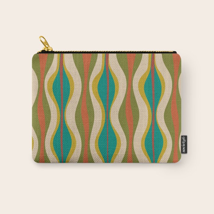 Mid-Century Modern Hourglass Abstract Pattern in Turquoise Teal, Orange, Mustard, Olive, and Mid Mod Beige Carry All Pouch Gallery Image 1