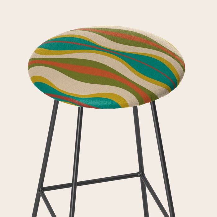 Mid-Century Modern Hourglass Abstract Pattern in Turquoise Teal, Orange, Mustard, Olive, and Mid Mod Beige Stool Gallery Image 2