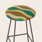 Mid-Century Modern Hourglass Abstract Pattern in Turquoise Teal, Orange, Mustard, Olive, and Mid Mod Beige Stool Gallery Image 2