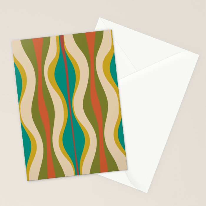 Mid-Century Modern Hourglass Abstract Pattern in Turquoise Teal, Orange, Mustard, Olive, and Mid Mod Beige Stationery Card Gallery Image 2