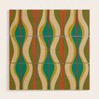 Mid-Century Modern Hourglass Abstract Pattern in Turquoise Teal, Orange, Mustard, Olive, and Mid Mod Beige Wood Wall Art Gallery Image 1