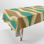 Mid-Century Modern Hourglass Abstract Pattern in Turquoise Teal, Orange, Mustard, Olive, and Mid Mod Beige Tablecloth Gallery Image 1