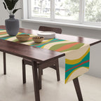Mid-Century Modern Hourglass Abstract Pattern in Turquoise Teal, Orange, Mustard, Olive, and Mid Mod Beige Table Runner Gallery Image 2