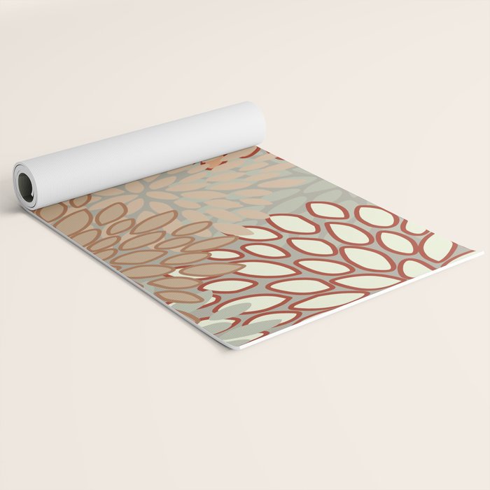 Festive, Floral Prints, Green, Terracotta, Red, Coloured Prints Yoga Mat Gallery Image 2