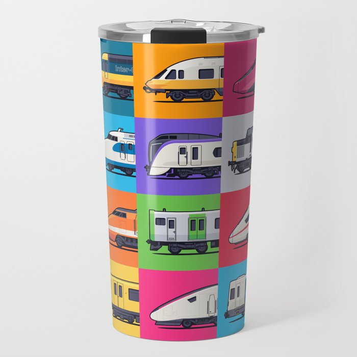 World Trains Grid Pattern Travel Mug Gallery Image 1