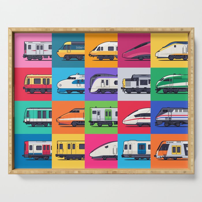 World Trains Grid Pattern Serving Tray Gallery Image 1