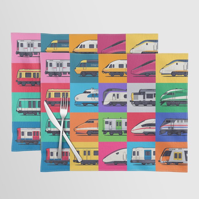 World Trains Grid Pattern Placemat Gallery Image 1