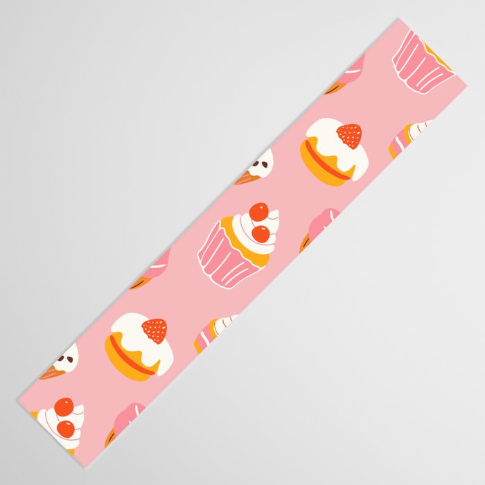 Pink cupcake cartoon food pattern Table Runner Gallery Image 3