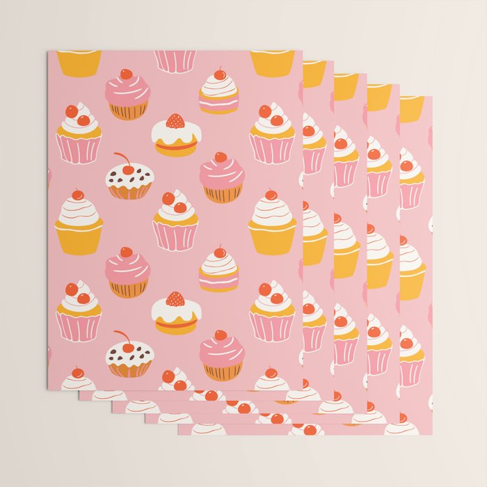 Pink cupcake cartoon food pattern Wrapping Paper Gallery Image 3