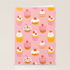 Pink cupcake cartoon food pattern Stationery Card Gallery Image 2