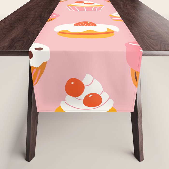 Pink cupcake cartoon food pattern Table Runner Gallery Image 1