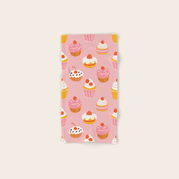 Pink cupcake cartoon food pattern Bath Towel Gallery Image 1