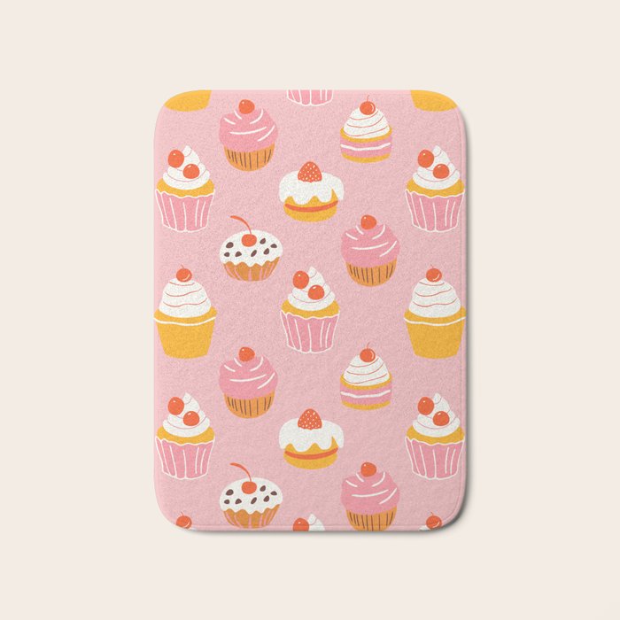 Pink cupcake cartoon food pattern Bath Mat Gallery Image 1