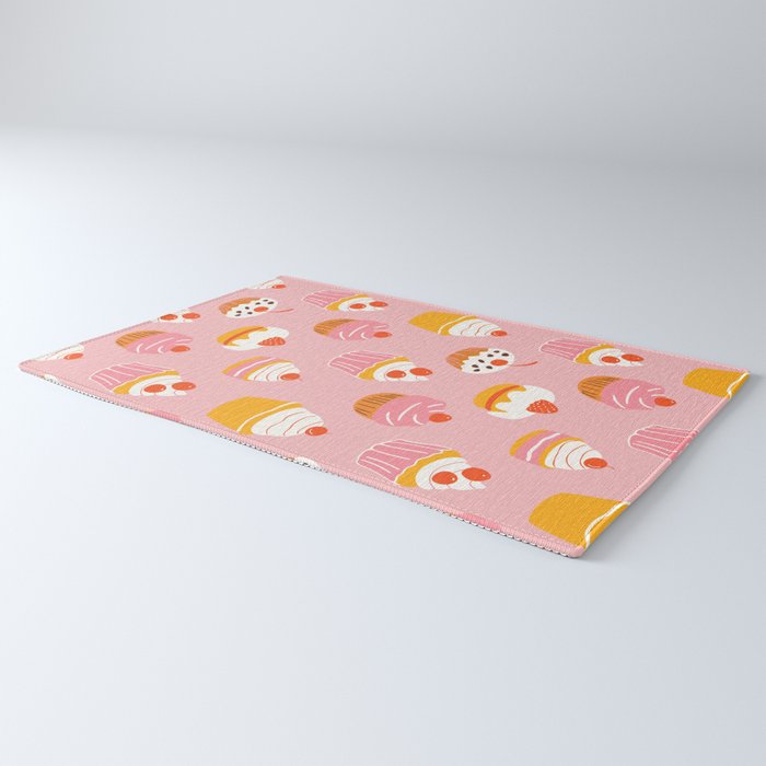 Pink cupcake cartoon food pattern Rug Gallery Image 3