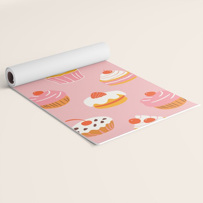 Pink cupcake cartoon food pattern Yoga Mat Gallery Image 2
