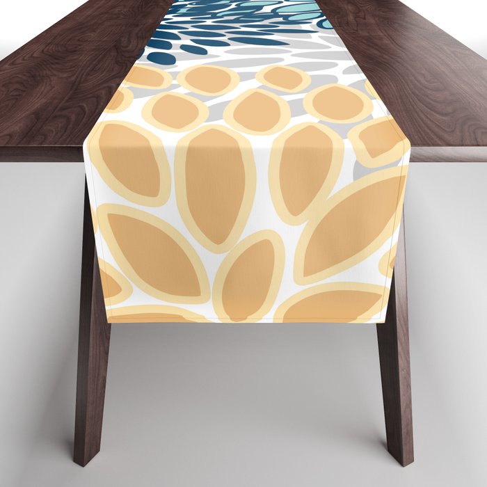 Floral Blooms, Yellow, Teal, Blue, Gray Table Runner Gallery Image 1