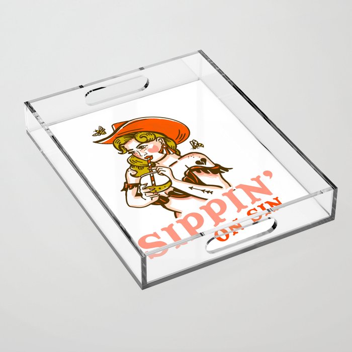 Sippin' On Sin Retro Cowgirl Acrylic Tray Gallery Image 1