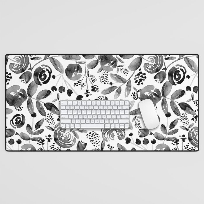 Bountiful Bouquet Black Watercolor Desk Mat Gallery Image 1