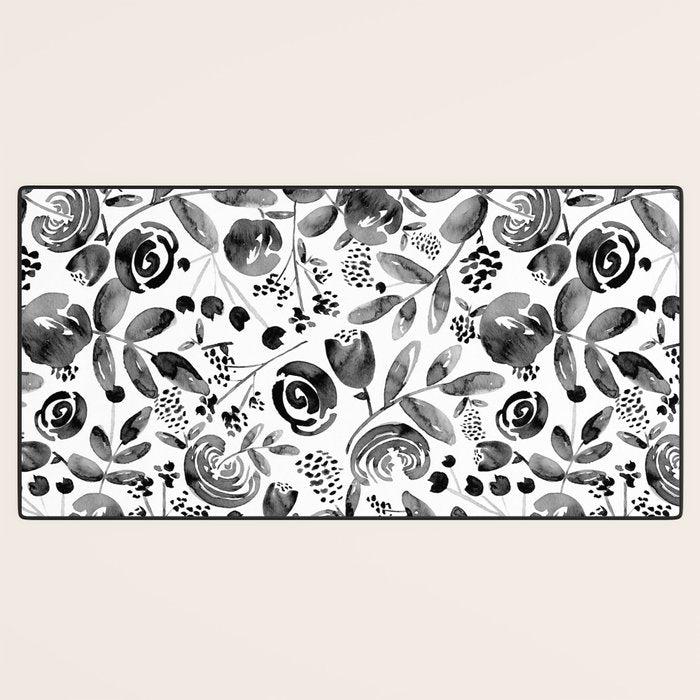 Bountiful Bouquet Black Watercolor Desk Mat Gallery Image 3