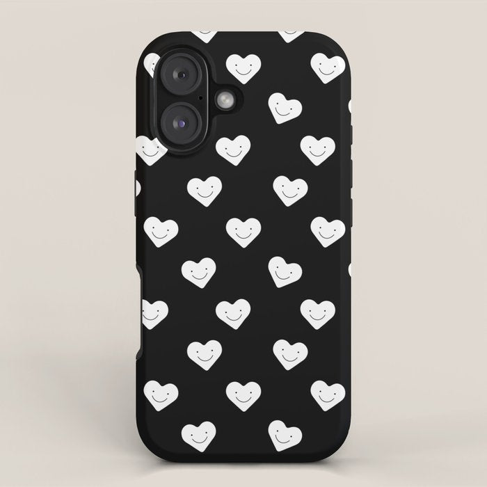 Black and white love heart doodle pattern iPhone Case Gallery Image 1