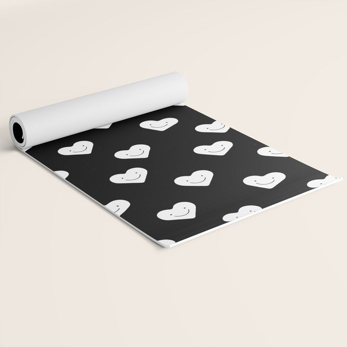 Black and white love heart doodle pattern Yoga Mat Gallery Image 2