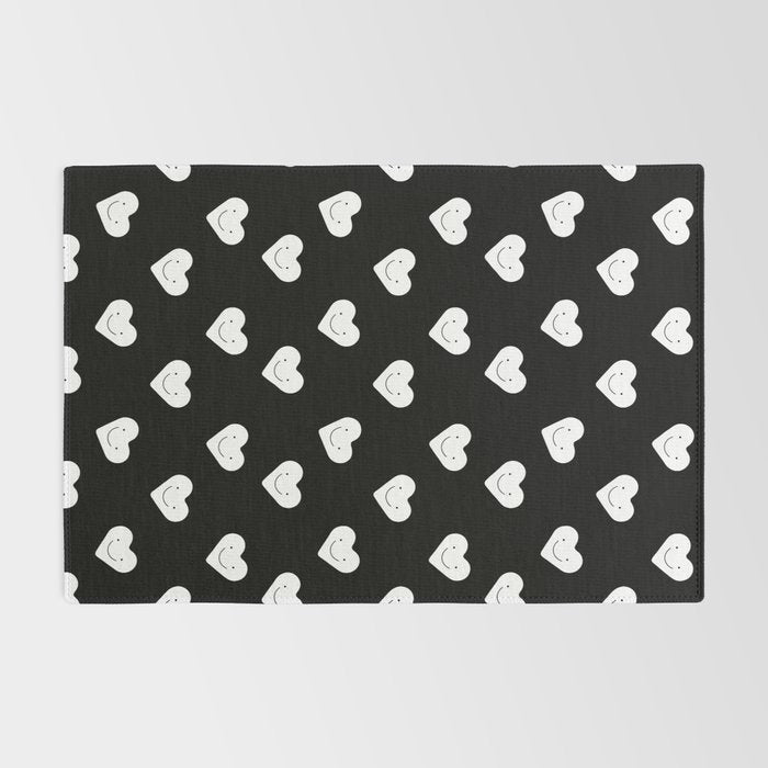 Black and white love heart doodle pattern Rug Gallery Image 2
