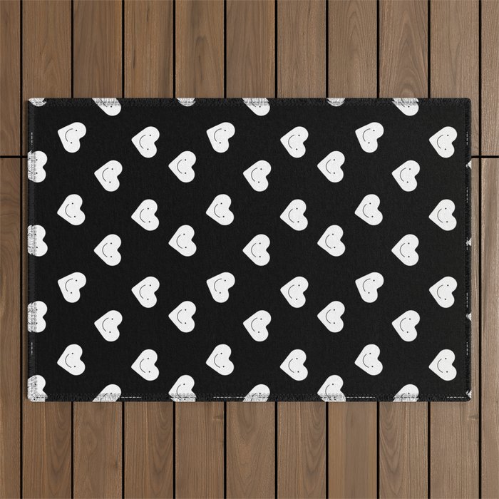 Black and white love heart doodle pattern Outdoor Rug Gallery Image 1