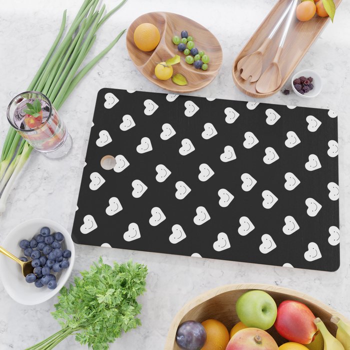 Black and white love heart doodle pattern Cutting Board Gallery Image 2