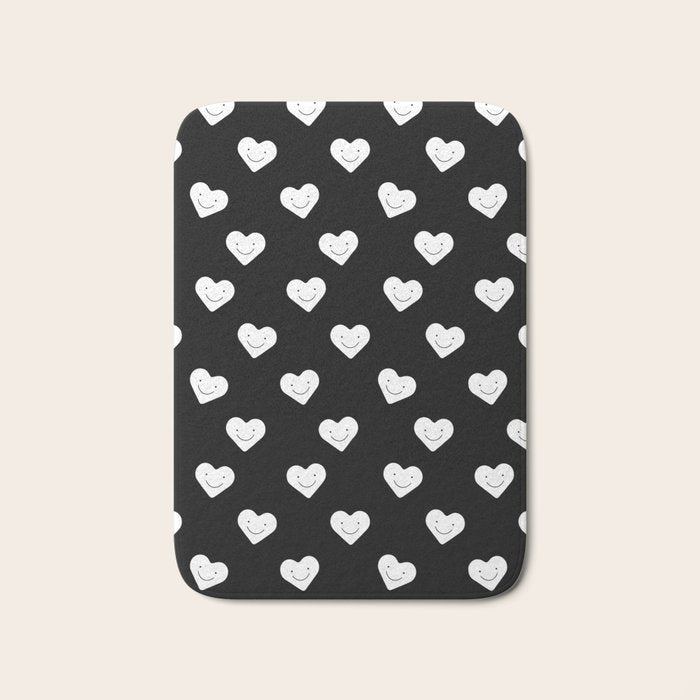 Black and white love heart doodle pattern Bath Mat Gallery Image 1