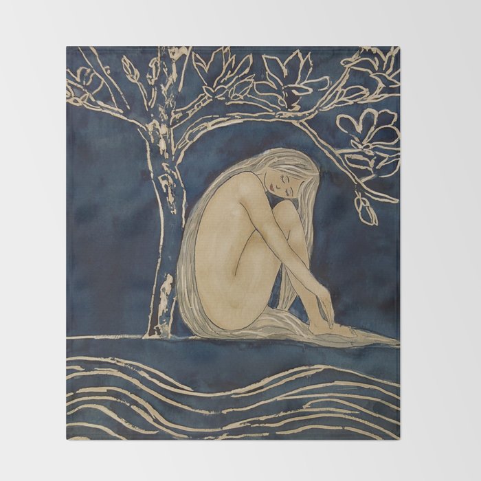 Girl sleeping under magnolia flowers Throw Blanket Gallery Image 2