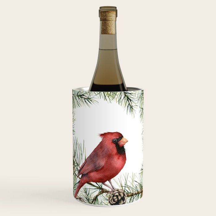 Cardinal Christmas Wreath, Floral Prints Wine Chiller Gallery Image 1