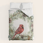 Cardinal Christmas Wreath, Floral Prints Duvet Cover Gallery Image 6