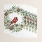 Cardinal Christmas Wreath, Floral Prints Wrapping Paper Gallery Image 3