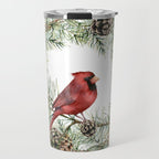 Cardinal Christmas Wreath, Floral Prints Travel Mug Gallery Image 1