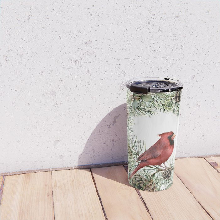Cardinal Christmas Wreath, Floral Prints Travel Mug Gallery Image 4